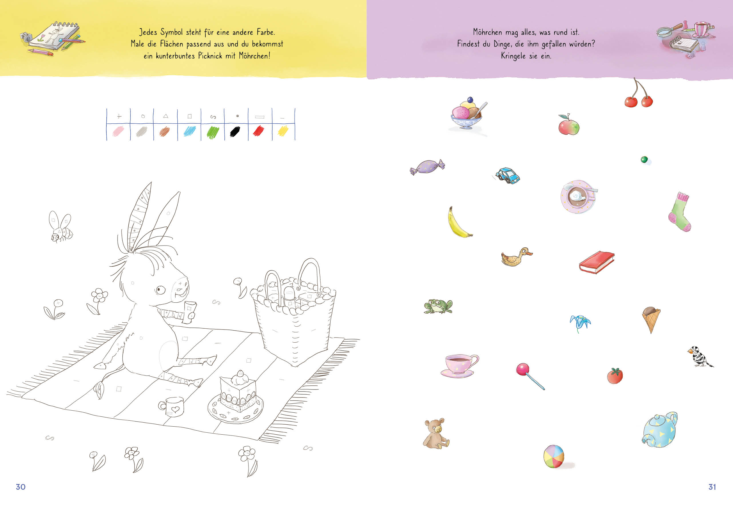Cover des Buches Grimm und Möhrchen – Das zeselige Mitmachbuch für graue und bunte Tage von Stephanie Schneider