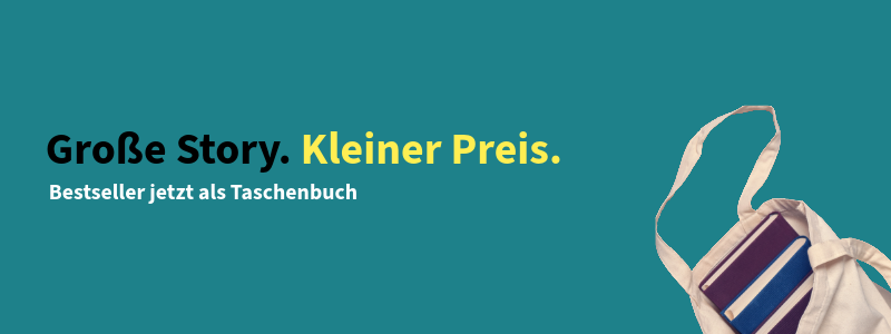 Jutebeutel mit Büchern und Text Große Story, kleiner Preis