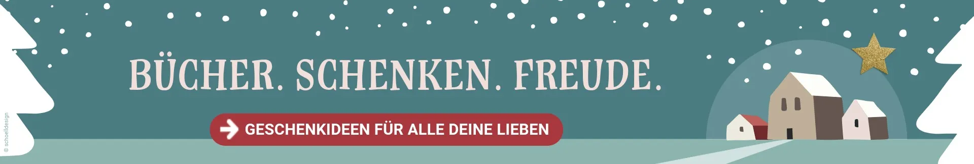 Weihnachtliche Landschaft und Text Bücher schenken Freude Geschenktipps für deine Lieben