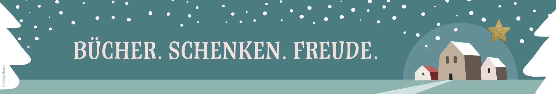 Weihnachtliche Landschaft und Text Bücher schenken Freude Geschenktipps für deine Lieben