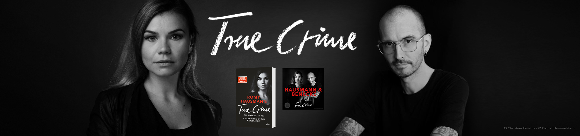 Foto der Podcaster Romy Hausmann und Mark Benecke, Buch und Podcast True Crime 