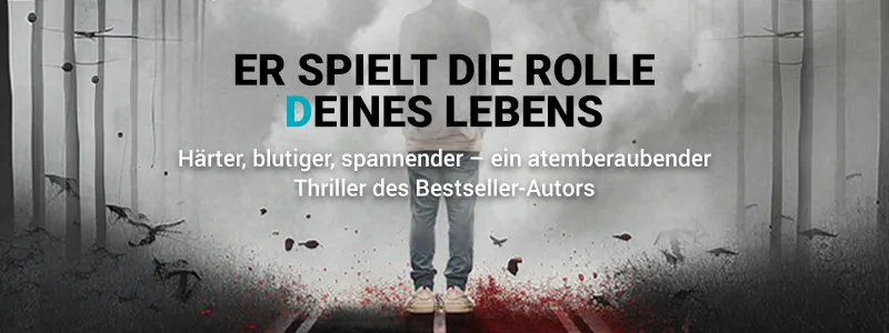 Banner zum Thriller Krähentage von Bestsellerautor Benjamin Cors mit dem Text: Er spielt die Rolle deines Lebens.