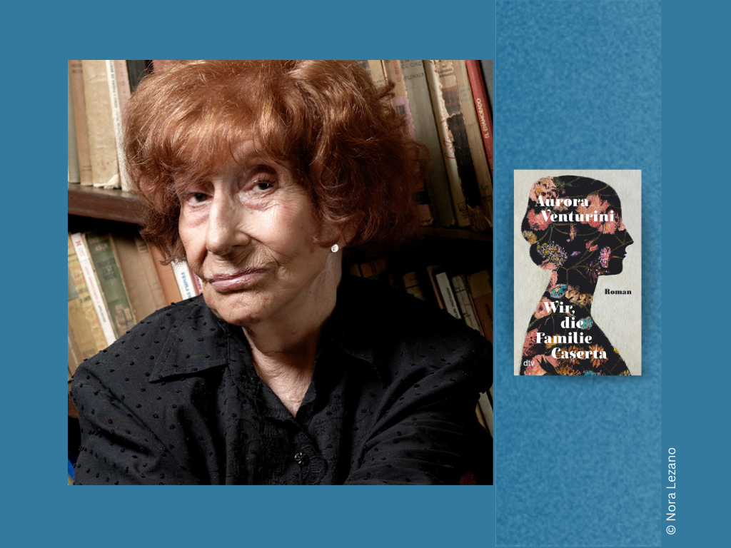 Foto der Autorin Aurora Venturini und Buch Wir, die Familie Caserta.