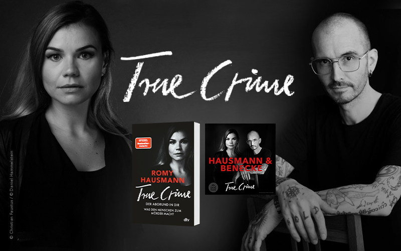 Foto der Podcaster Romy Hausmann und Mark Benecke, Buch und Podcast True Crime 
