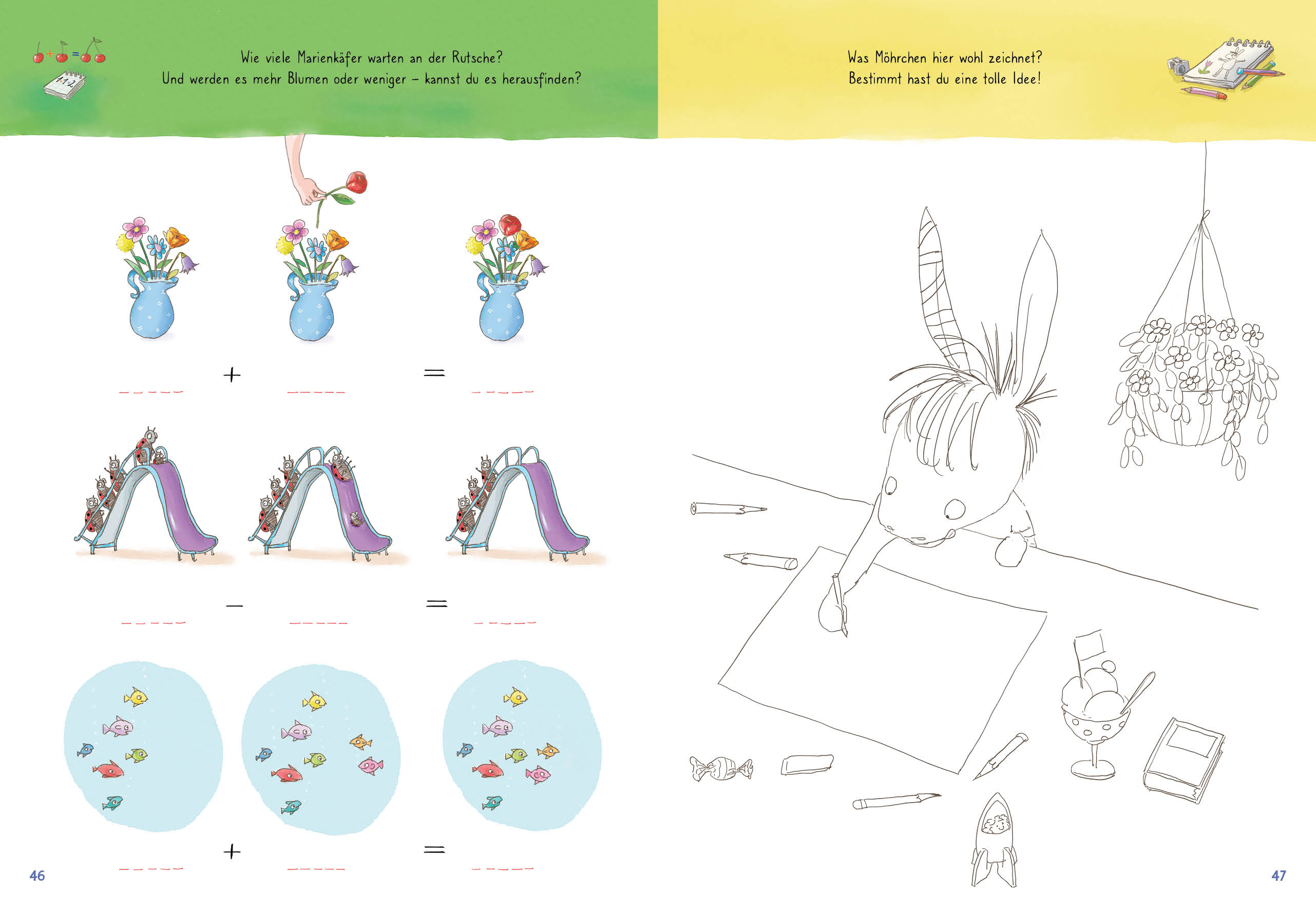 Cover des Buches Grimm und Möhrchen – Das zeselige Mitmachbuch für graue und bunte Tage von Stephanie Schneider
