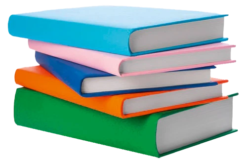 Buchstapel mit fünf bunten Büchern