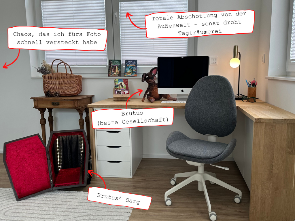 Foto des Schreibtisches von Autorin Lotte Schweitzer.