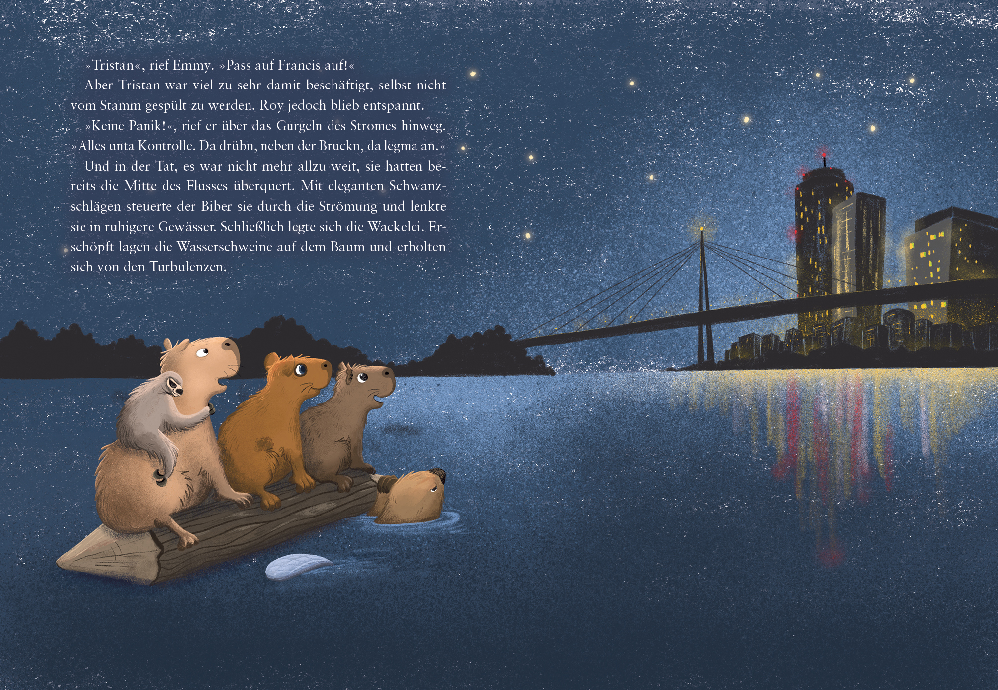 Drei Wasserschweine tauchen ab