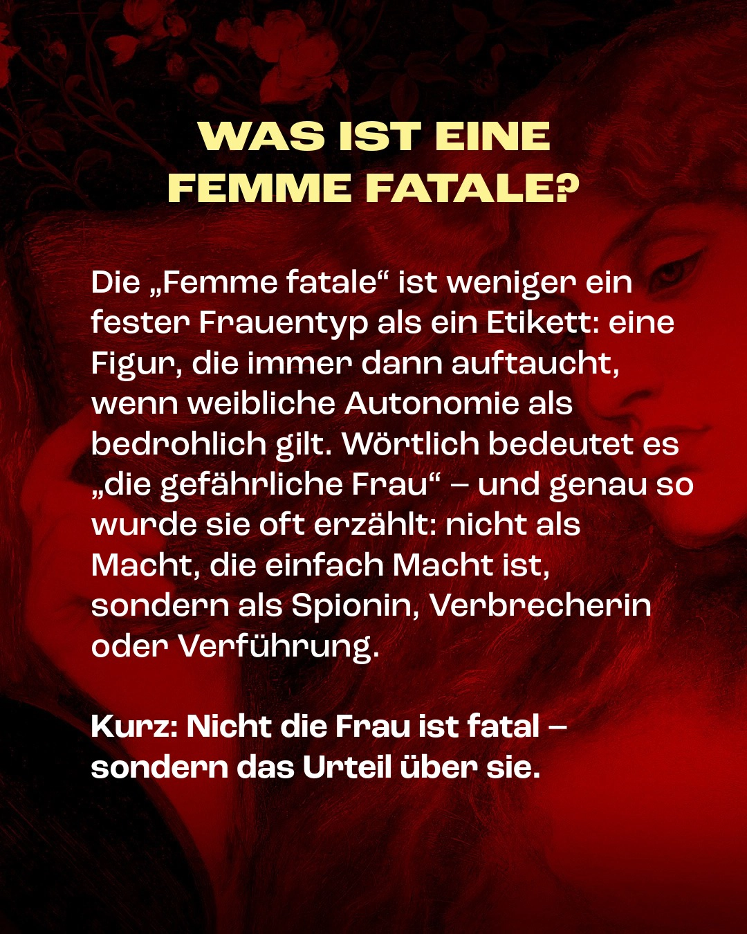 Grafik mit der Erklärung "Was ist eine Femme Fatale?"