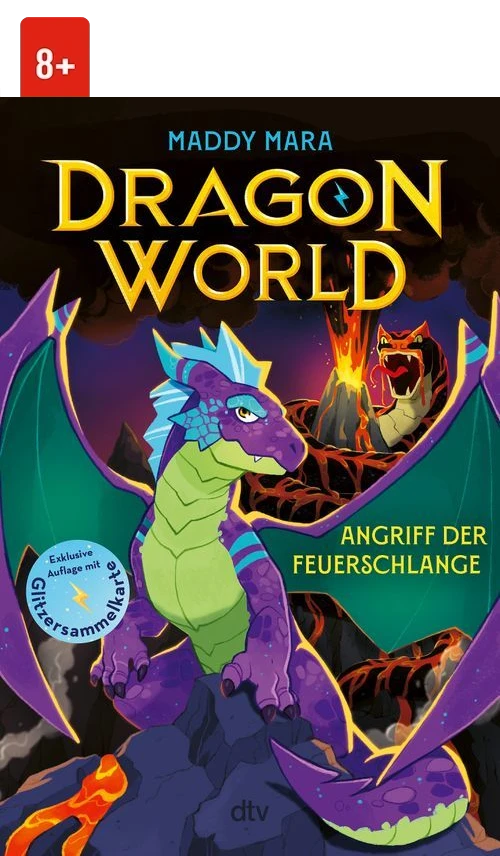 Cover des Buches Dragon World – Angriff der Feuerschlange von Maddy Mara mit Altersangabe 8+