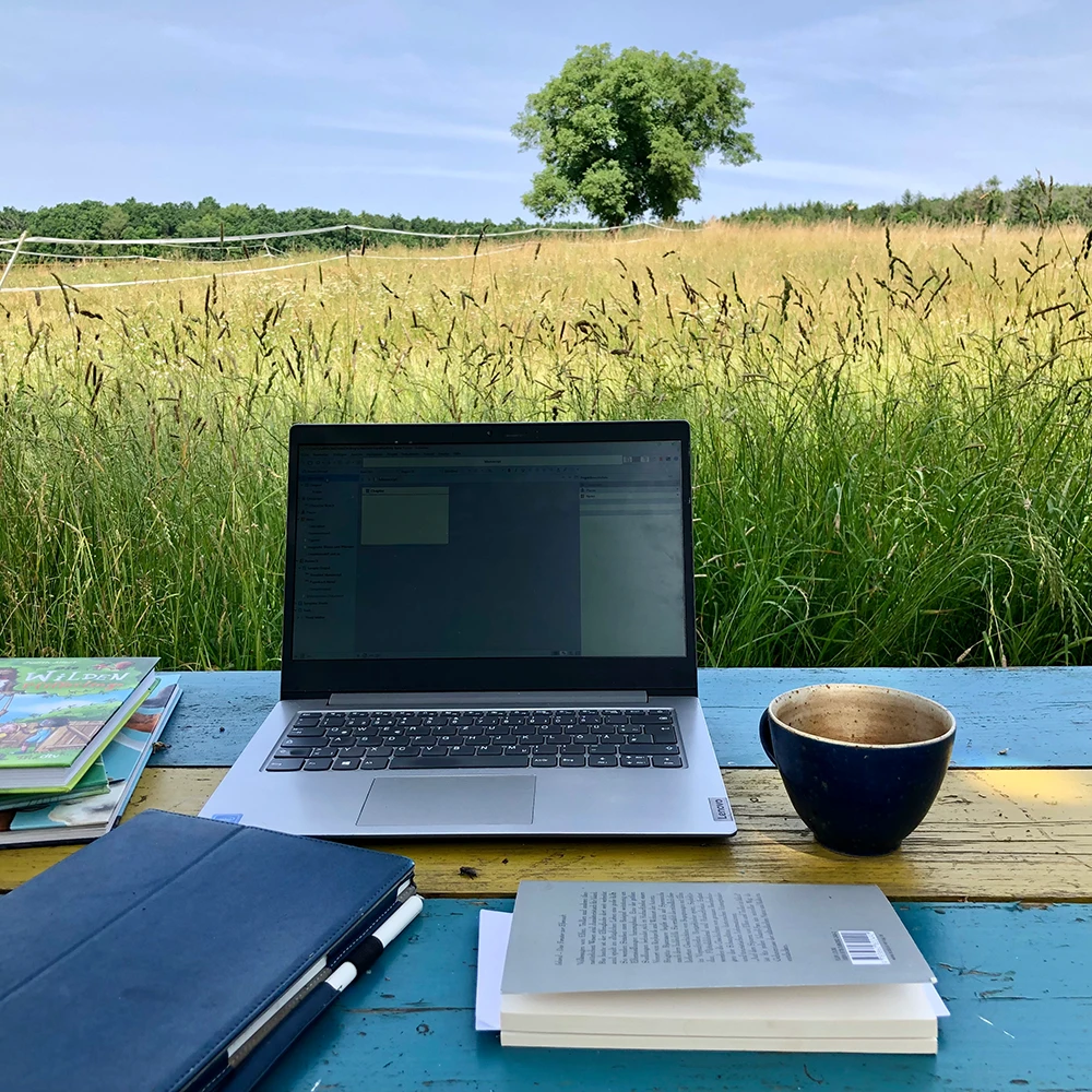 Foto des Arbeitsplatzes von Autorin Judith Allert.