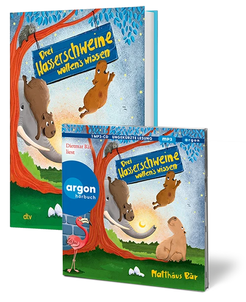 3D-Cover des Buches und des Hörbuches Drei Wasserschweine wollen's wissen von Matthäus Bär