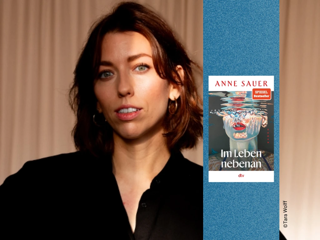 Foto der Autorin Anne Sauer und Buch  Im Leben nebenan.