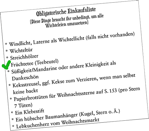 Einkaufsliste aus dem Buch Kalle Keks und Krümel