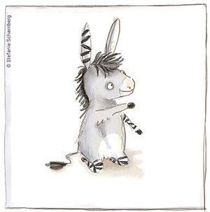 Der kleine Zesel namens Möhrchen. Figur aus der Buchreihe Grimm und Möhrchen Der kleine Zesel namens Möhrchen. Figur aus der Buchreihe Grimm und Möhrchen