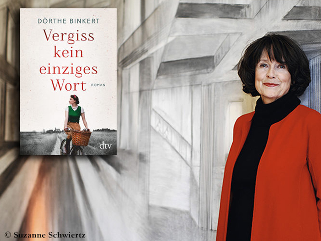 Foto der Autorin Dörthe Binkert und Buch Vergiss kein einziges Wort.
