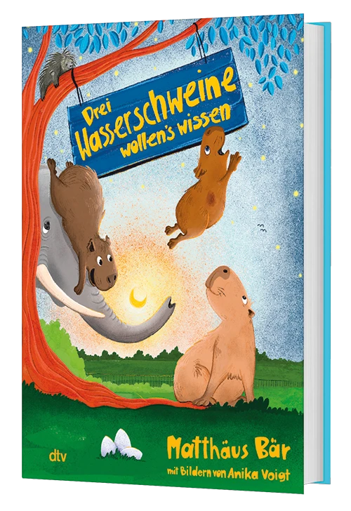 3D-Cover des Buches Drei Wasserschweine wollen's wissen von Matthäus Bär