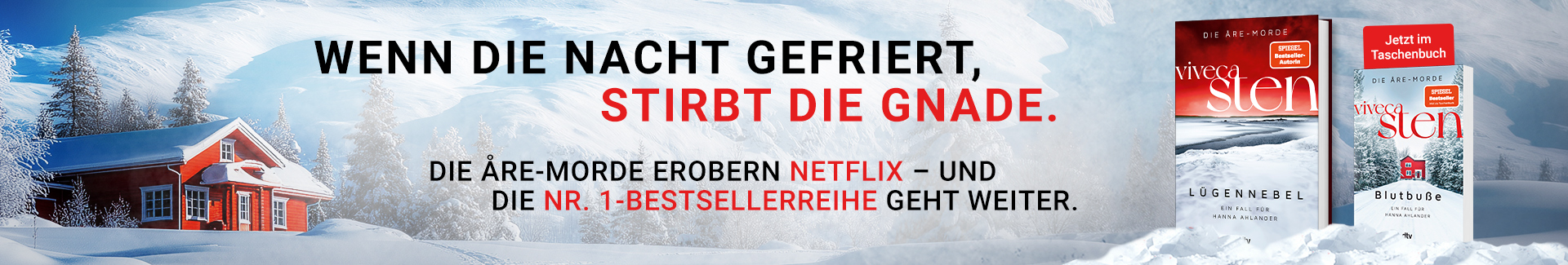 Wenn die Nacht gefriert, stirbt die Gnade. Buchabbildung ›Lügennebel‹ und ›Blutbuße‹ von Viveca Sten.