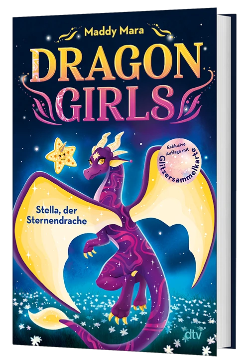 3D-Cover des Buches Dragon Girls - Stella, der Sternendrache (Band 9) von Maddy Mara mit Glitzerkarte (nur in der 1. Auflage)